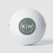 Sage Groen Wit | Monogram moderne Initialen Golfballen (Voorkant)