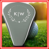 Sage Groen Wit | Monogram moderne Initialen Golfheadcover