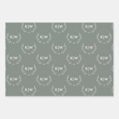 Sage Groen Wit | Monogram moderne Initialen Inpakpapier Vel (Voorkant)
