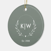 Sage Groen Wit | Monogram moderne Initialen Keramisch Ornament (Links)