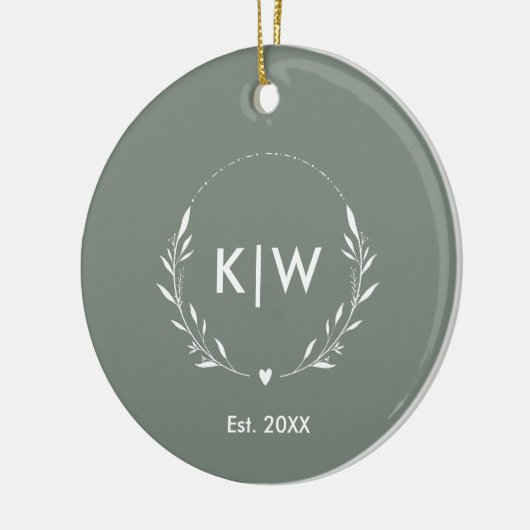 Sage Groen Wit | Monogram moderne Initialen Keramisch Ornament (Links)