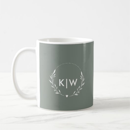Sage Groen Wit | Monogram moderne Initialen Koffiemok (Links)