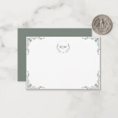 Sage Groen Wit | Monogram moderne Initialen Notitiekaartje (Voorkant / Achterkant in situ)