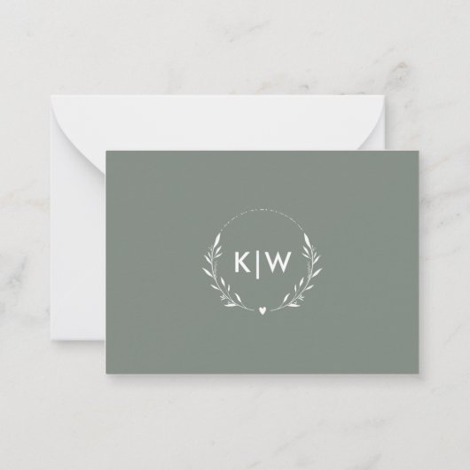 Sage Groen Wit | Monogram moderne Initialen Notitiekaartje (Achterkant)