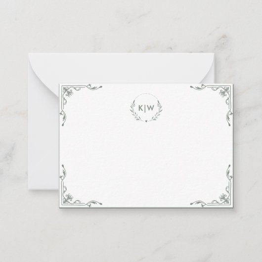 Sage Groen Wit | Monogram moderne Initialen Notitiekaartje (Voorkant)