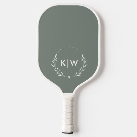 Sage Groen Wit | Monogram moderne Initialen Pickleball Paddle (Achterkant)