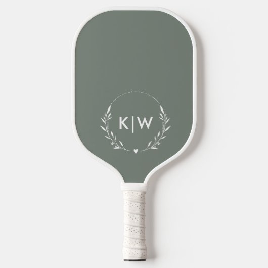Sage Groen Wit | Monogram moderne Initialen Pickleball Paddle (Voorkant)