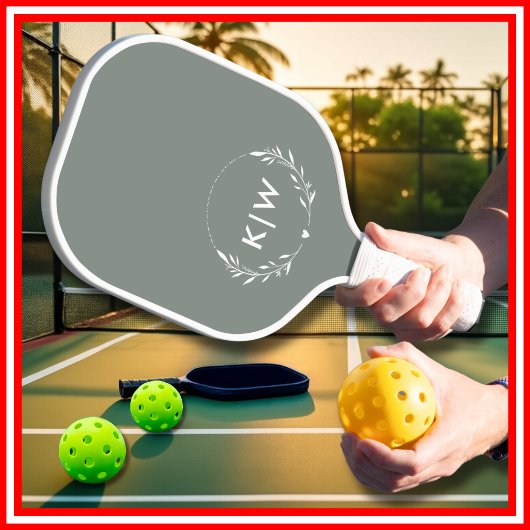 Sage Groen Wit | Monogram moderne Initialen Pickleball Paddle