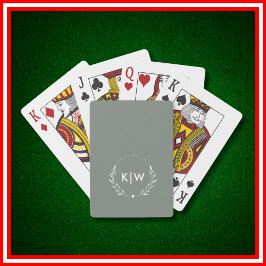 Sage Groen Wit | Monogram moderne Initialen Pokerkaarten
