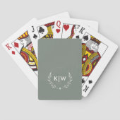 Sage Groen Wit | Monogram moderne Initialen Pokerkaarten (Achterkant)