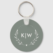 Sage Groen Wit | Monogram moderne Initialen Sleutelhanger (Voorkant)