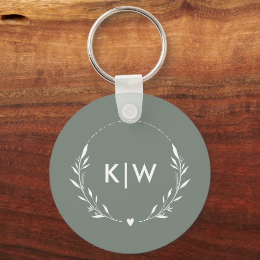 Sage Groen Wit | Monogram moderne Initialen Sleutelhanger (Voorkant)