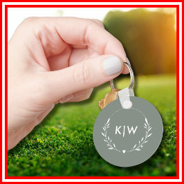 Sage Groen Wit | Monogram moderne Initialen Sleutelhanger