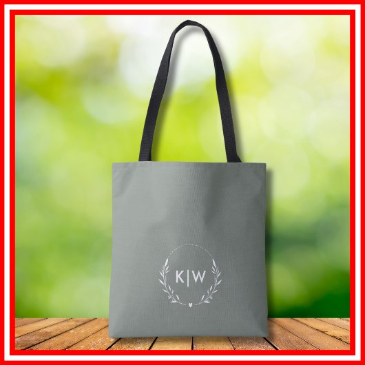 Sage Groen Wit | Monogram moderne Initialen Tote Bag