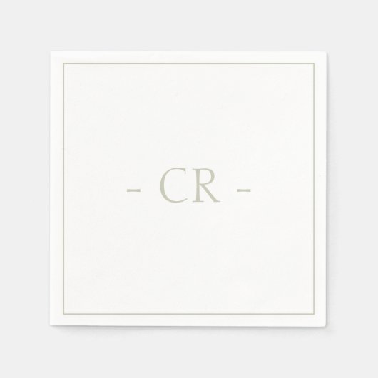 Sage Groen & Wit Paar Initialen Monogram Servet (Voorkant)