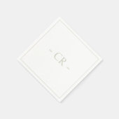 Sage Groen & Wit Paar Initialen Monogram Servet (Hoek)