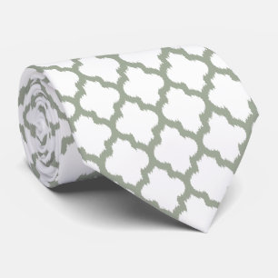 Sage-groen & Wit Quatrefoil Modern Patroon Stropdas
