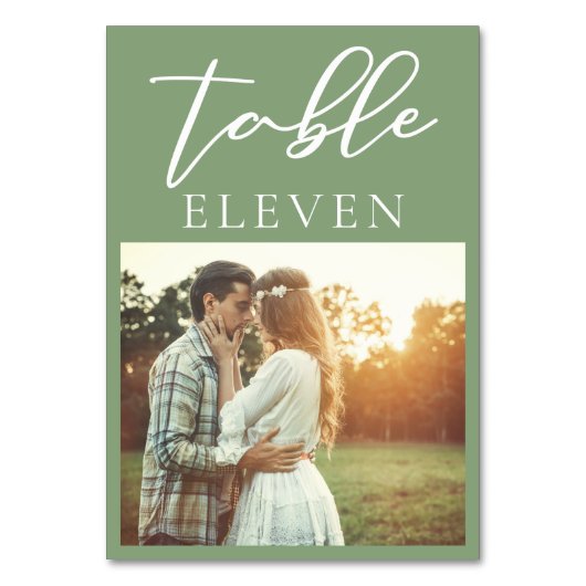 Sage Groen Wit Script Paar Foto Huwelijk Kaart (Voorkant)