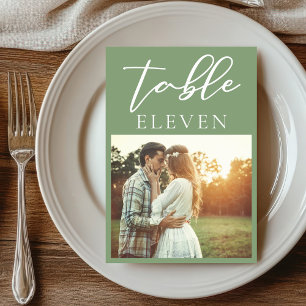 Sage Groen Wit Script Paar Foto Huwelijk Kaart