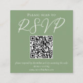 Sage Groen Wit Script QR Code Wedding RSVP Informatiekaartje (Voorkant)