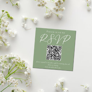 Sage Groen Wit Script QR Code Wedding RSVP Informatiekaartje