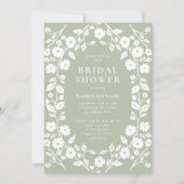 Sage Groen Wit Stijlvolle Folk Bloemen Vrijgezelle Kaart (Voorkant)