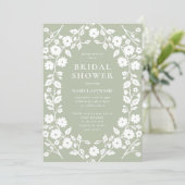 Sage Groen Wit Stijlvolle Folk Bloemen Vrijgezelle Kaart (Staand voorkant)