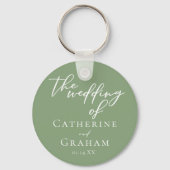 Sage Groen Wit Typografie Custom Wedding Sleutelhanger (Voorkant)