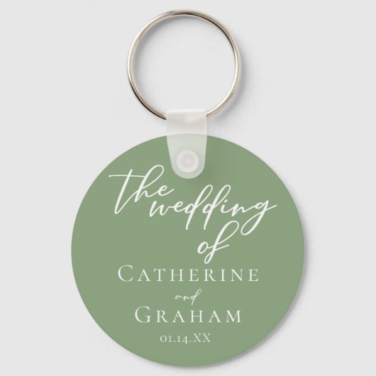 Sage Groen Wit Typografie Custom Wedding Sleutelhanger (Voorkant)