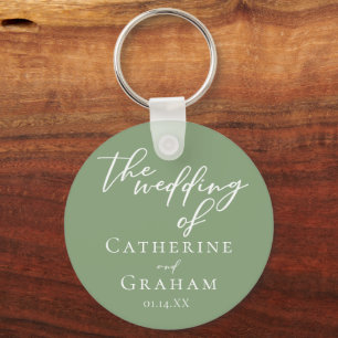 Sage Groen Wit Typografie Custom Wedding Sleutelhanger