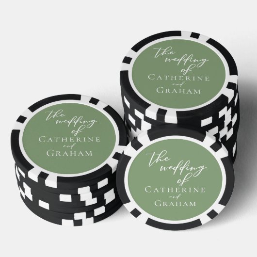 Sage Groen Wit Typografie Gepersonaliseerde bruilo Poker Chips (Opstapeling)