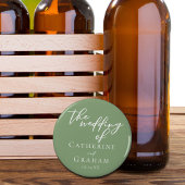 Sage Groen Wit Typografie Minimalistische bruiloft Button Flesopener