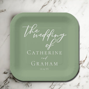 Sage Groen Wit Typografie Minimalistische bruiloft Papieren Bordje