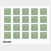 Sage Groen Wit Typografie Minimalistische bruiloft Vierkante Sticker (Vel)