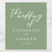 Sage Groen Wit Typografie Minimalistische bruiloft Wijn Etiket (Enkel label)
