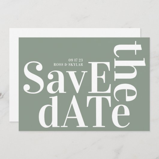 Sage Groen Wit Vet Eenvoudig Save The Date (Voorkant / Achterkant)