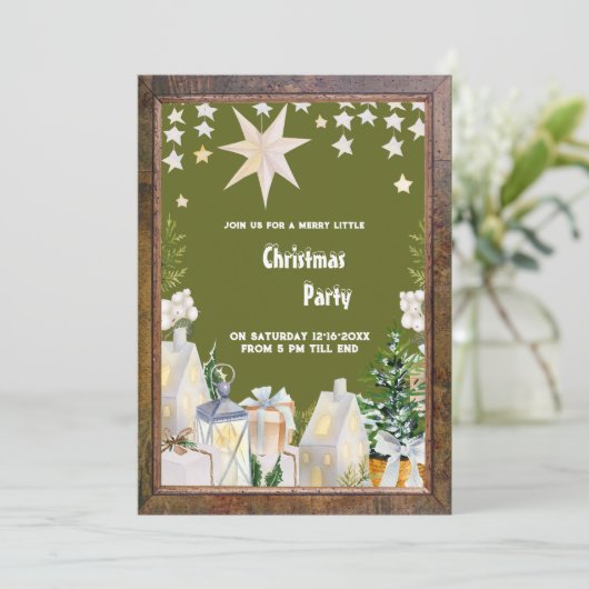 Sage Groen Wit Winter Kerstfeest Uitnodiging (Staand voorkant)
