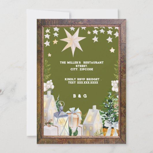 Sage Groen Wit Winter Kerstfeest Uitnodiging (Achterkant)