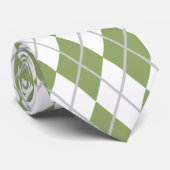 Sage Groen & Witte Argyle Stropdas (Opgerold)