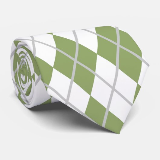Sage Groen & Witte Argyle Stropdas (Opgerold)