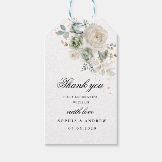 Sage Groen & Witte Bloemen Huwelijkscadeau Label Cadeaulabel (Voorkant)