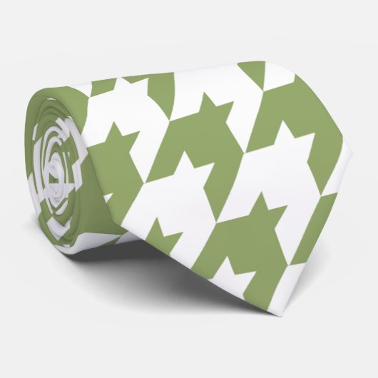 Sage Groen & Witte Houndstooth Stropdas (Opgerold)