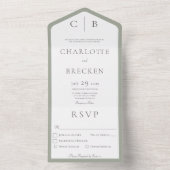 Sage Groen Witte Monogram Minimale Dinner All In One Uitnodiging (Binnen)