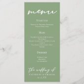 Sage Groen Witte Typografie Trouwdiner Menu (Voorkant)