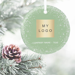 Sage groen zilver glitter bedrijf logo glas ornament