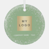 Sage groen zilver glitter bedrijf logo glas ornament (Voorkant)