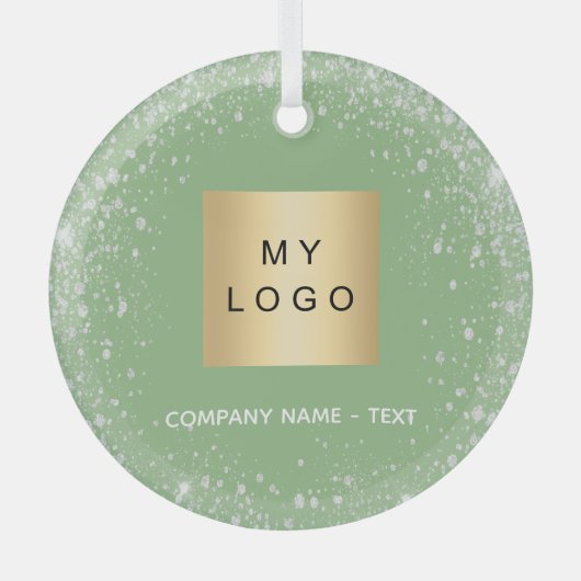 Sage groen zilver glitter bedrijf logo glas ornament (Voorkant)