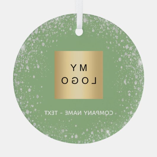 Sage groen zilver glitter bedrijf logo glas ornament (Achterkant)