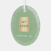 Sage groen zilver glitter bedrijf logo glas ornament (Voorkant links)