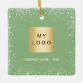 Sage groen zilver glitter bedrijf logo keramisch ornament (Voorkant)